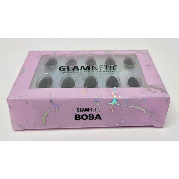 Glamnetic Reusable Press-On Nails Boba Short Almond Black NEW 24 Nails - Picture 4 of 6